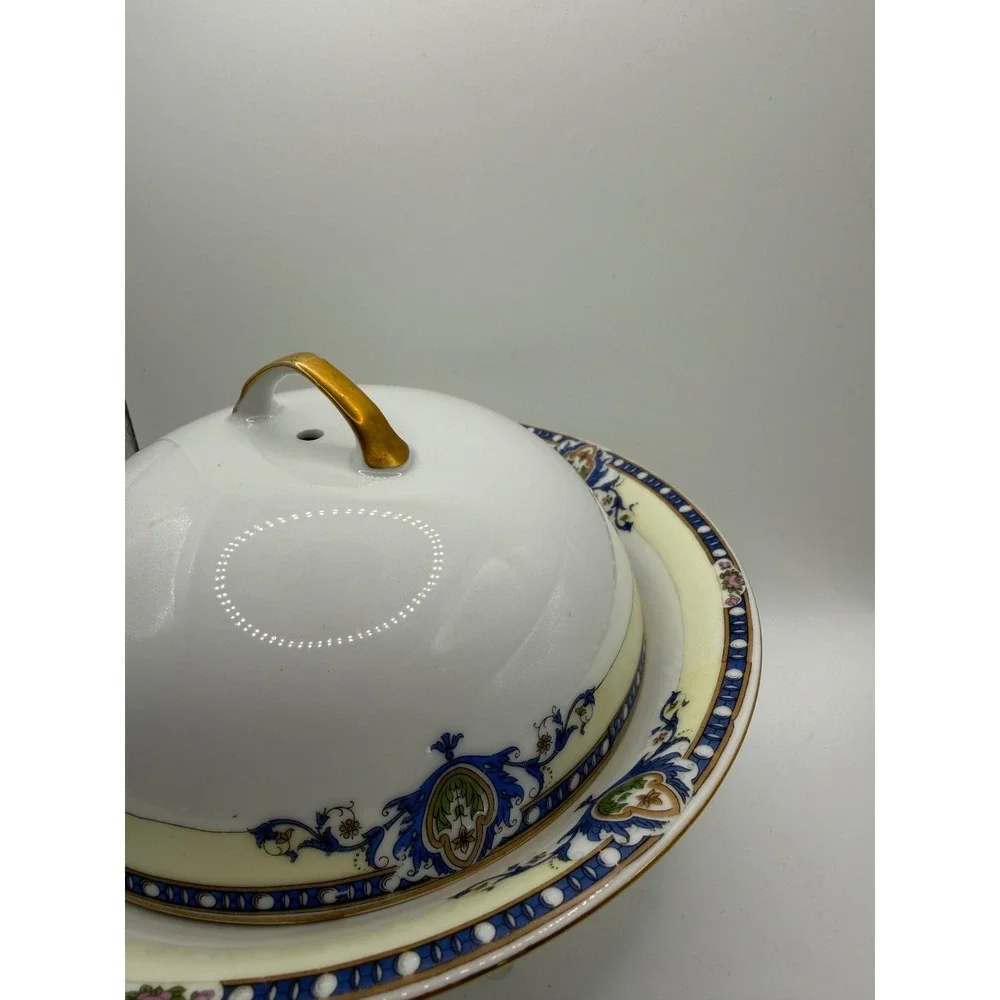 Victoria‎ Czecho-Slovakia Porcelain Covered Butter Dish Blue Cream Floral Gold